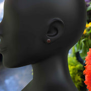 Deep Red Allure: Silver Earrings with Round Garnet Studs for Daily Charm